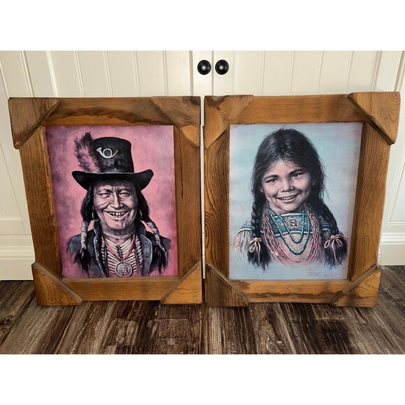 Vintage Native American Framed Paintings Prints by Bill Hampton, unique gift - Picture 1 of 11